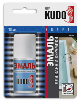 KU-7К1301 белая эмаль для ванн с кисточкой 15мл KUDO (1/12шт)
